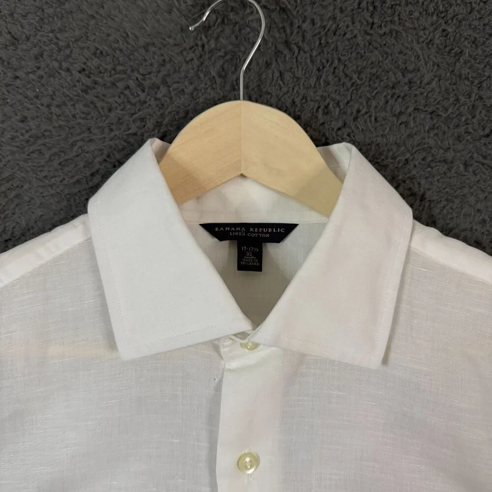 Vtg Banana Republic Shirt Mens XL White Linen Blend Button Up Lightweight